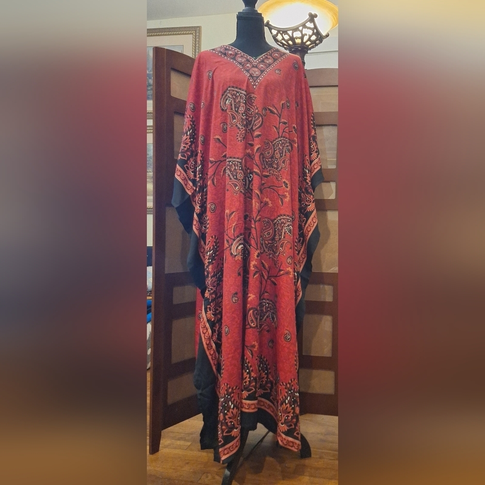 Boho Red Paisley Caftan Dress